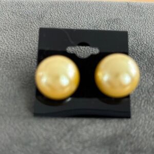Gold-Tone Faux Pearl Stud Earrings On Black Card
